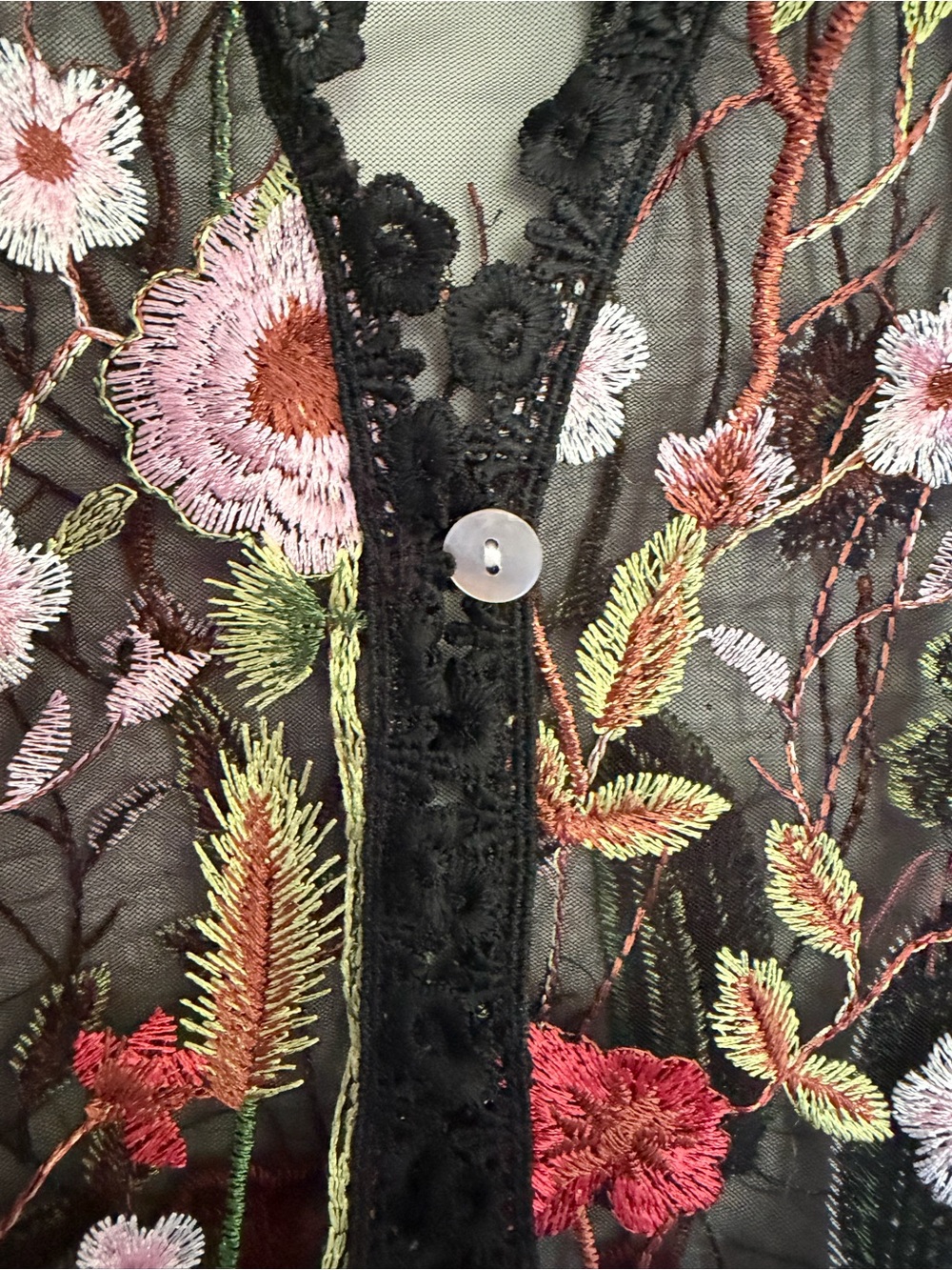 NWOT Rabbit Rabbit Rabbit Sheer Floral Embroidered Cardigan M Medium - Picture 4 of 6